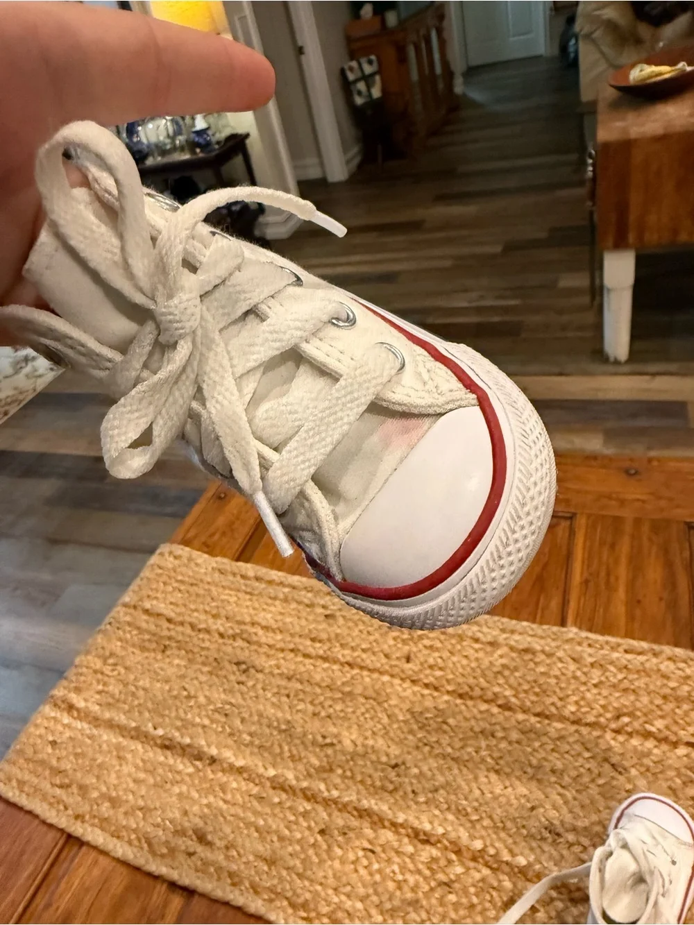 Converse Kids White High-Top Sneakers with Red & Navy Stripe
